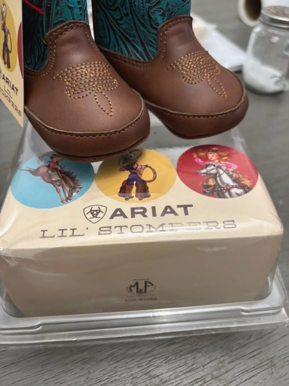 Ariat Kids Brown Western Booties with Teal Shaft
